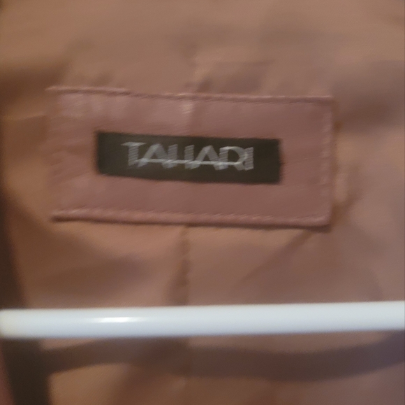 Tahari Brown Mauve Genuine Leather Puffy Sleeve Blazer Jacket Coat - Picture 8 of 12